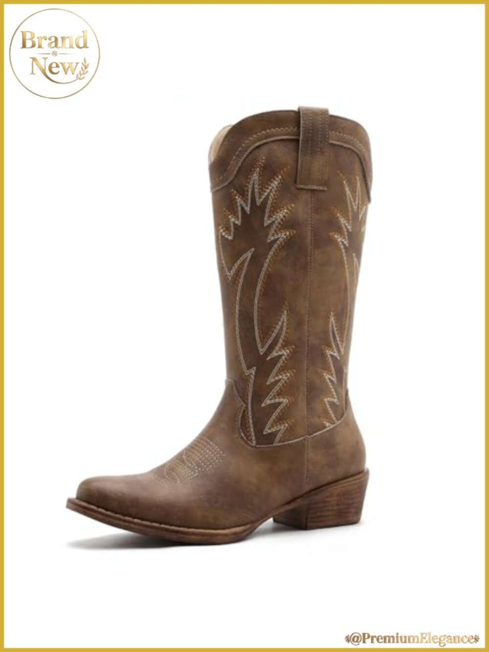 Cowboy Boots Square Toe Mid Calf Faux Leather Low Heel